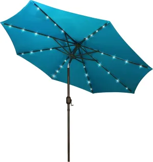 Blissun 9 ft Solar Umbrella 32 LED Lighted Patio Umbrella Table Market Umbrella with Tilt and Crank Outdoor Umbrella for Garden, Deck, Backyard, Pool and Beach (Cerulean)