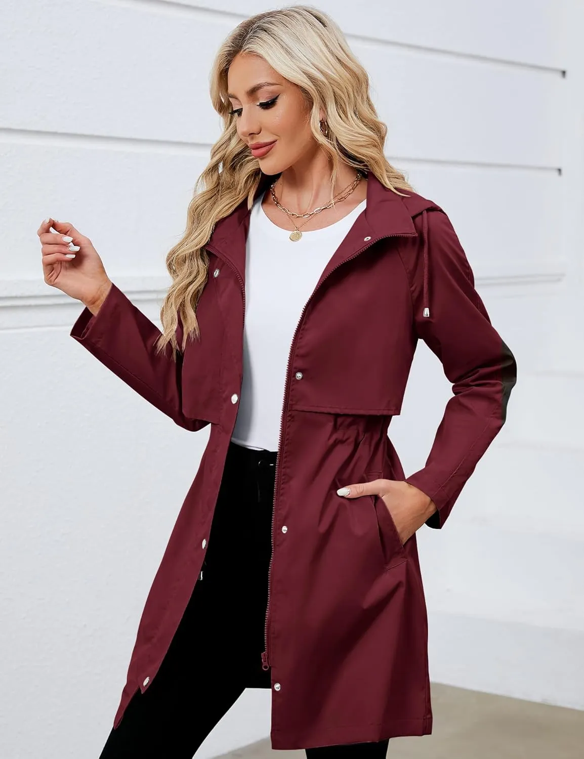 Bloggerlove Rain Jacket for Women Waterproof with Hood Trech Coat for Women Lightweight Raincoats Packable Windbreaker