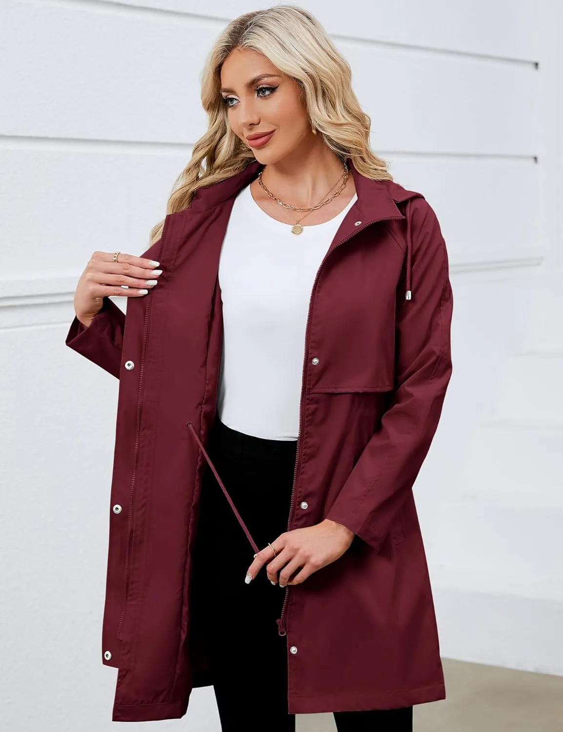 Bloggerlove Rain Jacket for Women Waterproof with Hood Trech Coat for Women Lightweight Raincoats Packable Windbreaker