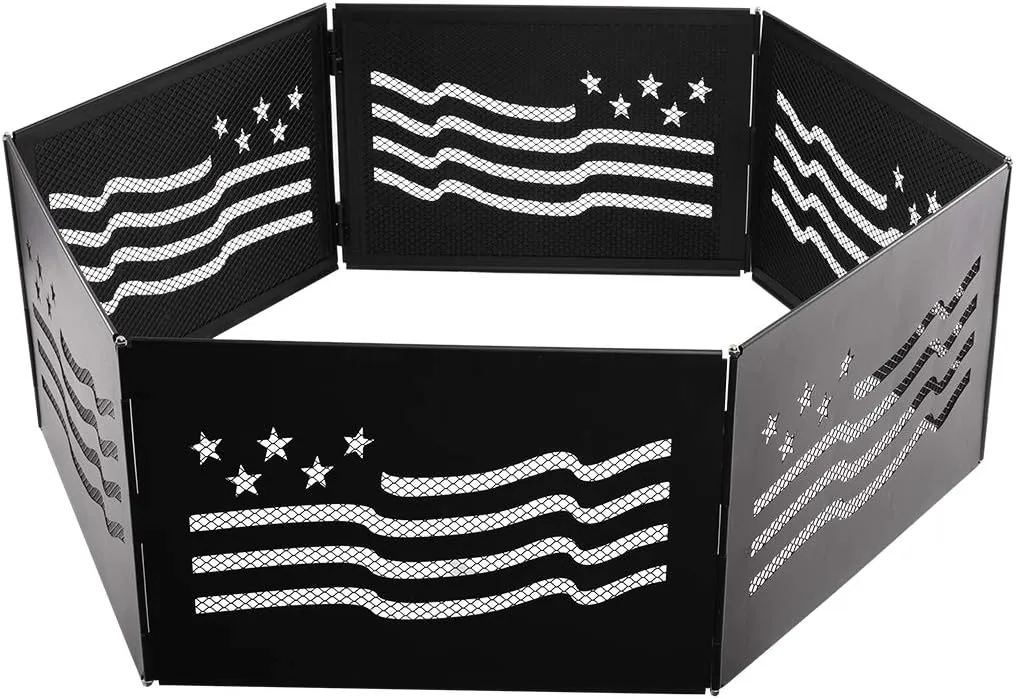 Blue Sky Outdoor Living 36" x 12" Zion Portable Folding Fire Ring, Steel Mesh Foldable Fire Ring, Stars and Stripes, Black