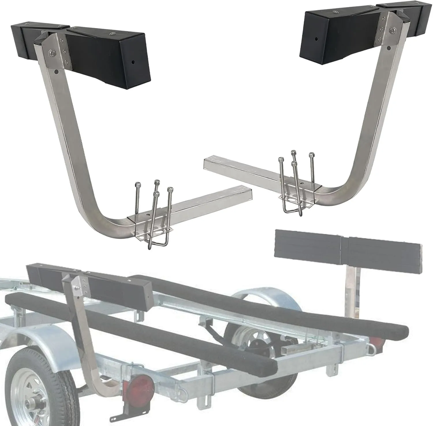 Boat Trailer Guide Bunk Board Guide 20" Aluminum Alloy Square Tube Kit with Advanced Rubber Anti-Collision Pads,316 Stainless Steel Trailer Guide Poles(2PCS)