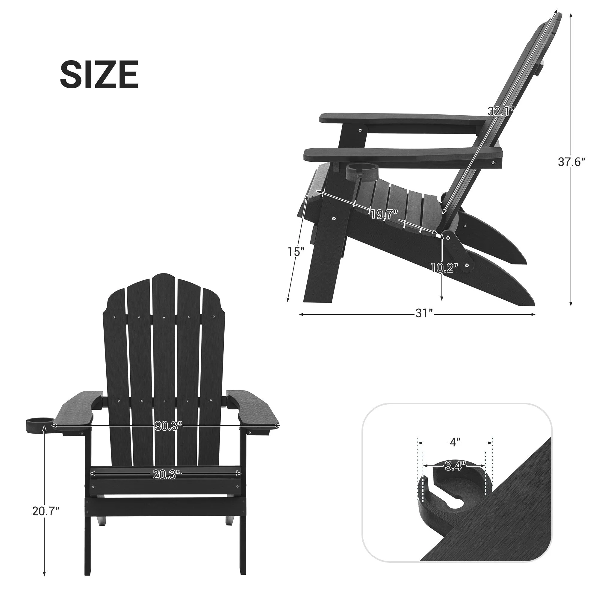 Bonosuki Set of 2 Folding Adirondack Chair Patio Fire Pit Chair