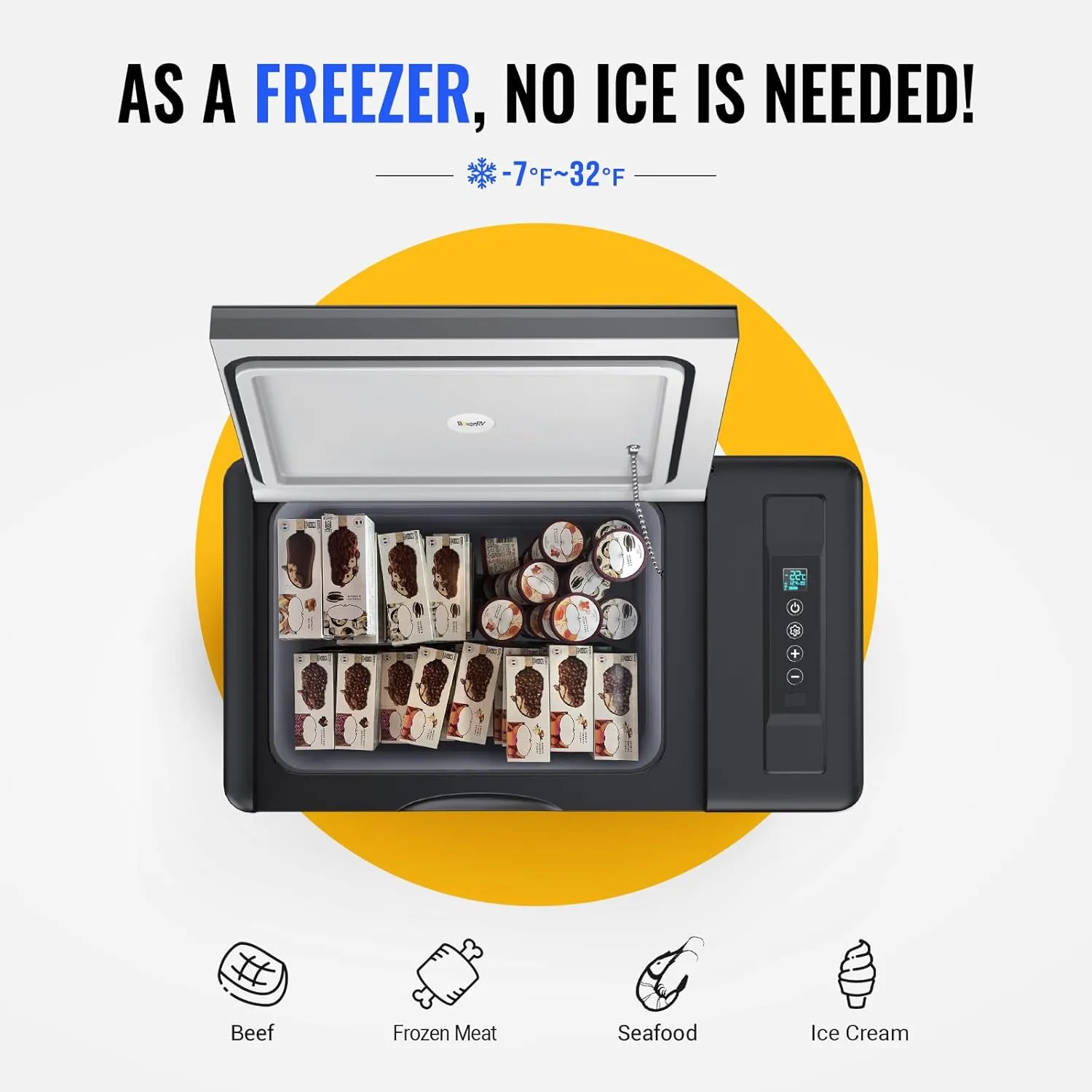 BougeRV 12 Volt Refrigerator 12V Car Fridge 23 Quart Portable Freezer Compressor Cooler 12/24V DC 110~240V AC for Truck Van RV SUV Boat Travel Camping Road Trips Tailgating -7℉~50℉ (Black)