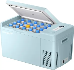 BougeRV Green 23Quart Portable Refrigerator, 12 Volt Fridge 22L, Portable Freezer Compressor Cooler 12/24V DC 110~240 Volt AC for Truck Van RV Camper -7℉~50℉