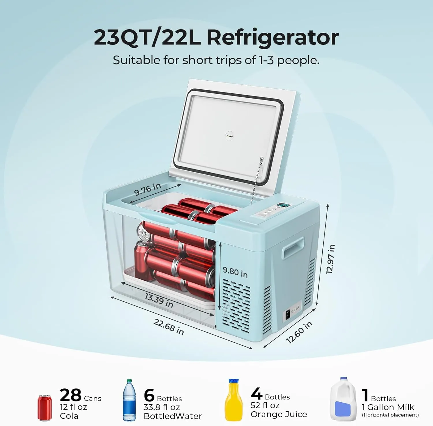 BougeRV Green 23Quart Portable Refrigerator, 12 Volt Fridge 22L, Portable Freezer Compressor Cooler 12/24V DC 110~240 Volt AC for Truck Van RV Camper -7℉~50℉