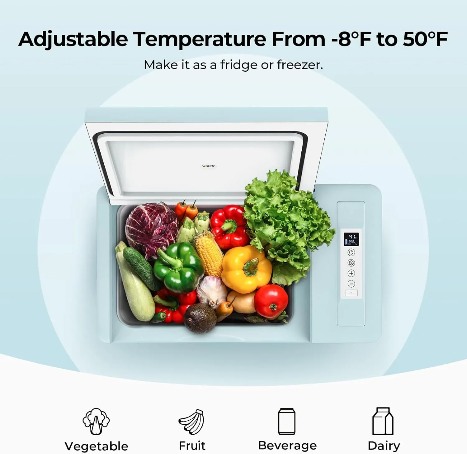 BougeRV Green 23Quart Portable Refrigerator, 12 Volt Fridge 22L, Portable Freezer Compressor Cooler 12/24V DC 110~240 Volt AC for Truck Van RV Camper -7℉~50℉