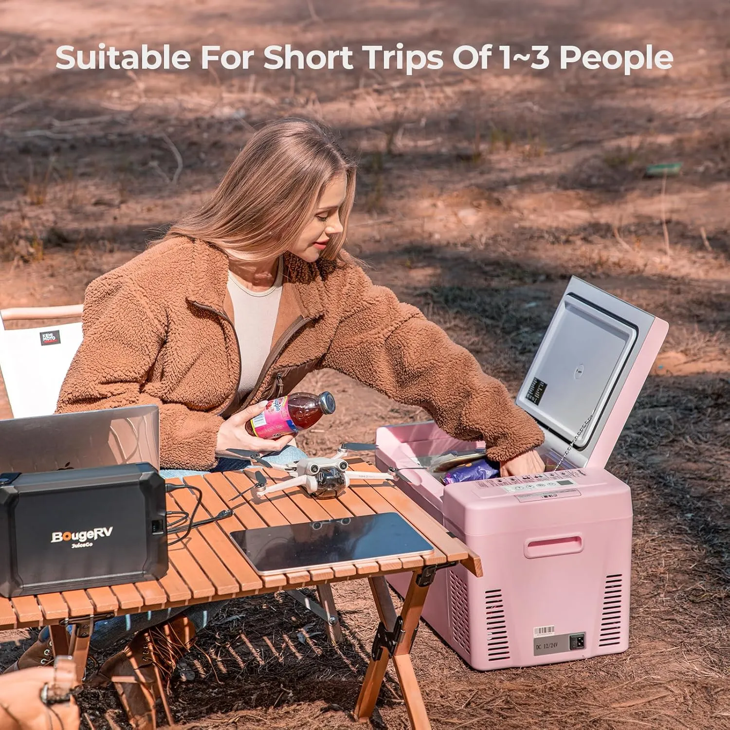 BougeRV Pink 23Quart Portable Refrigerator, 12 Volt Fridge 22L, Portable Freezer Compressor Cooler 12/24V DC 110~240 Volt AC for Truck Van RV Camper -7℉~50℉