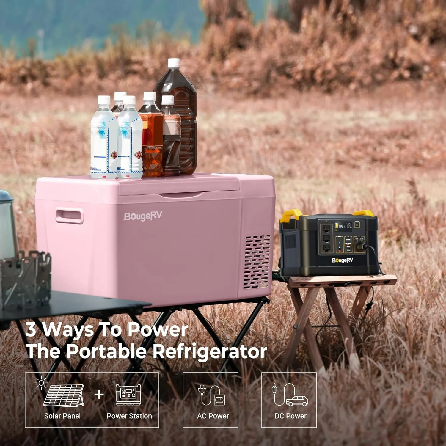 BougeRV Pink 23Quart Portable Refrigerator, 12 Volt Fridge 22L, Portable Freezer Compressor Cooler 12/24V DC 110~240 Volt AC for Truck Van RV Camper -7℉~50℉