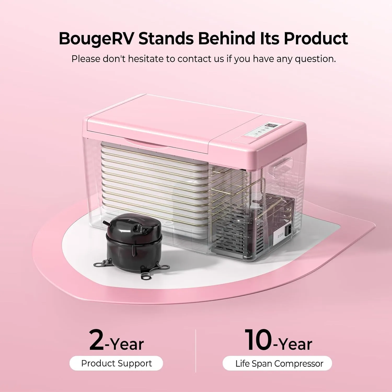 BougeRV Pink 23Quart Portable Refrigerator, 12 Volt Fridge 22L, Portable Freezer Compressor Cooler 12/24V DC 110~240 Volt AC for Truck Van RV Camper -7℉~50℉
