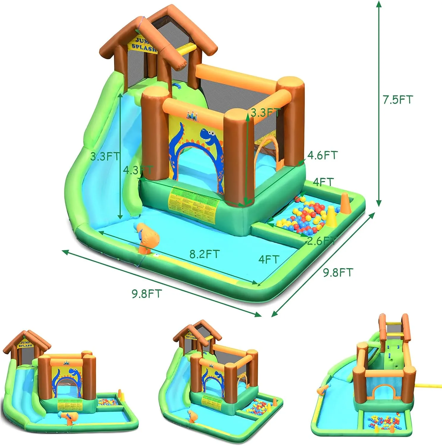 BOUNTECH Inflatable Water Slide, 6 in 1 Kids Water Park Bounce House Combo Outdoor Fun w/Splash Pool, Climbing Wall, GFCI 735w Blower, Blow up Water Slides Inflatables for Kids Backyard Gift Present