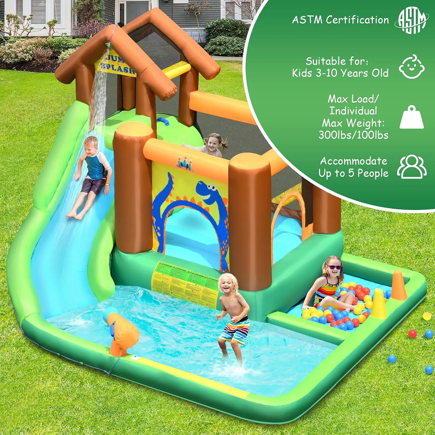BOUNTECH Inflatable Water Slide, 6 in 1 Kids Water Park Bounce House Combo Outdoor Fun w/Splash Pool, Climbing Wall, GFCI 735w Blower, Blow up Water Slides Inflatables for Kids Backyard Gift Present