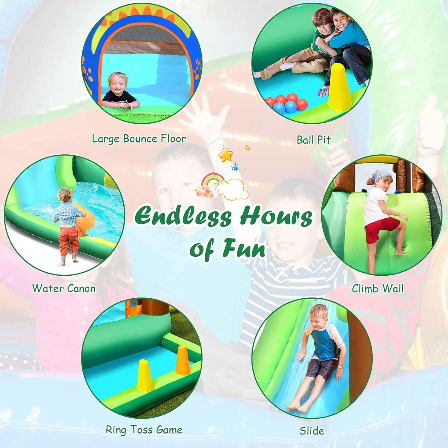 BOUNTECH Inflatable Water Slide, 6 in 1 Kids Water Park Bounce House Combo Outdoor Fun w/Splash Pool, Climbing Wall, GFCI 735w Blower, Blow up Water Slides Inflatables for Kids Backyard Gift Present