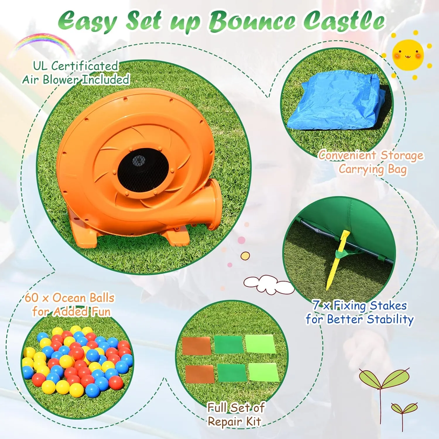 BOUNTECH Inflatable Water Slide, 6 in 1 Kids Water Park Bounce House Combo Outdoor Fun w/Splash Pool, Climbing Wall, GFCI 735w Blower, Blow up Water Slides Inflatables for Kids Backyard Gift Present