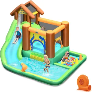 BOUNTECH Inflatable Water Slide, 6 in 1 Kids Water Park Bounce House Combo Outdoor Fun w/Splash Pool, Climbing Wall, GFCI 735w Blower, Blow up Water Slides Inflatables for Kids Backyard Gift Present