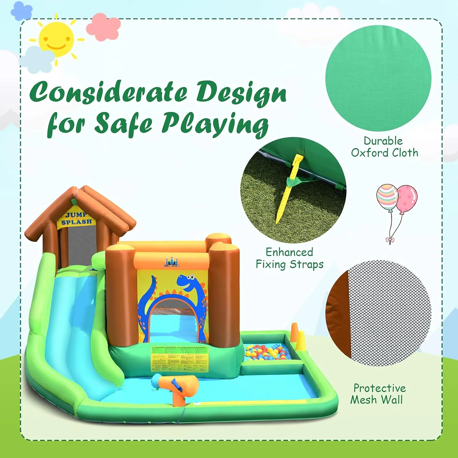 BOUNTECH Inflatable Water Slide, 6 in 1 Kids Water Park Bounce House Combo Outdoor Fun w/Splash Pool, Climbing Wall, GFCI 735w Blower, Blow up Water Slides Inflatables for Kids Backyard Gift Present