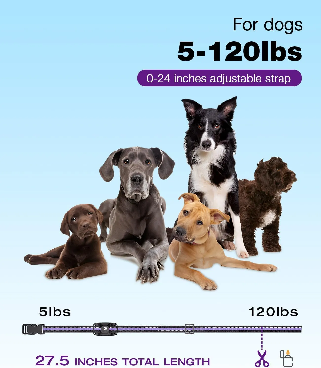 Bousnic Dog Shock Collar - 3300Ft Training Collar with Remote for 5-120lbs Small Medium Large Dogs Rechargeable Waterproof e Collar with Beep (1-8), Shake(1-16), Safe Shock(1-99) Modes (Lightpurple)