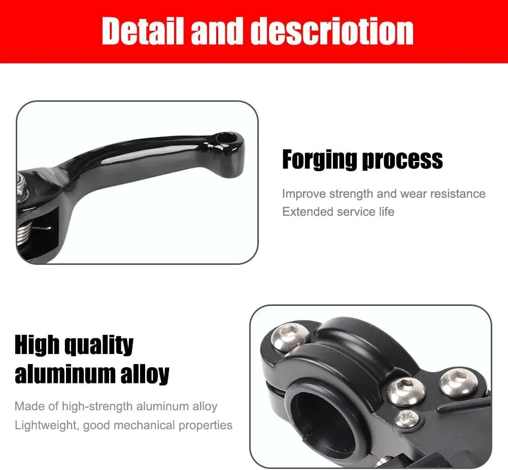 Brake & Clutch Folding Levers ASV for 7/8" 22mm Motorcycle Handlebars - Aluminum Alloy Black for KLX SSR TTR CRF50-250cc Dirt & Motocross Bikes