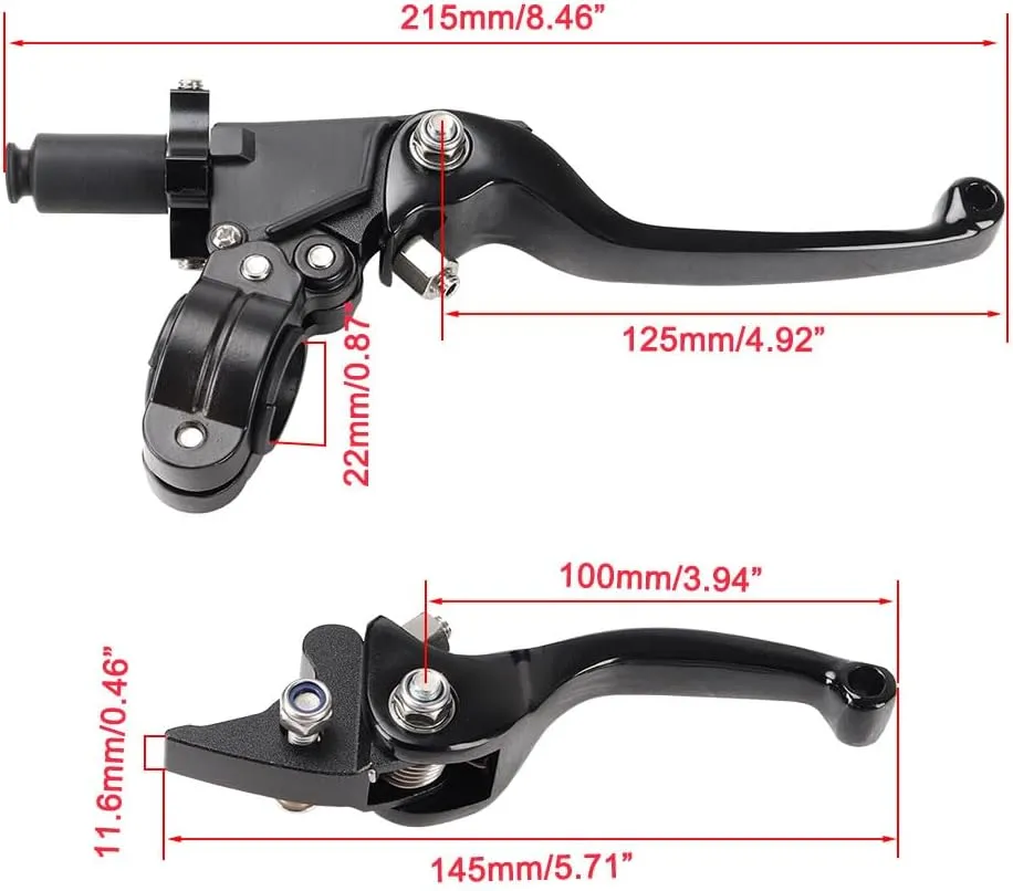 Brake & Clutch Folding Levers ASV for 7/8" 22mm Motorcycle Handlebars - Aluminum Alloy Black for KLX SSR TTR CRF50-250cc Dirt & Motocross Bikes