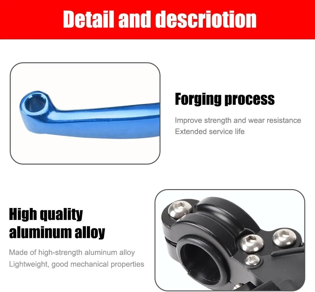 Brake & Clutch Folding Levers ASV for 7/8" 22mm Motorcycle Handlebars - Aluminum Alloy Blue for KLX, SSR, TTR, CRF50-250cc Dirt Bike, ATV, Motocross, Mini Bike