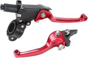 Brake & Clutch Folding Levers ASV for 7/8" 22mm Motorcycle Handlebars - Red Aluminum Alloy for KLX, SSR, TTR, CRF50-250cc Dirt & Motocross Bikes