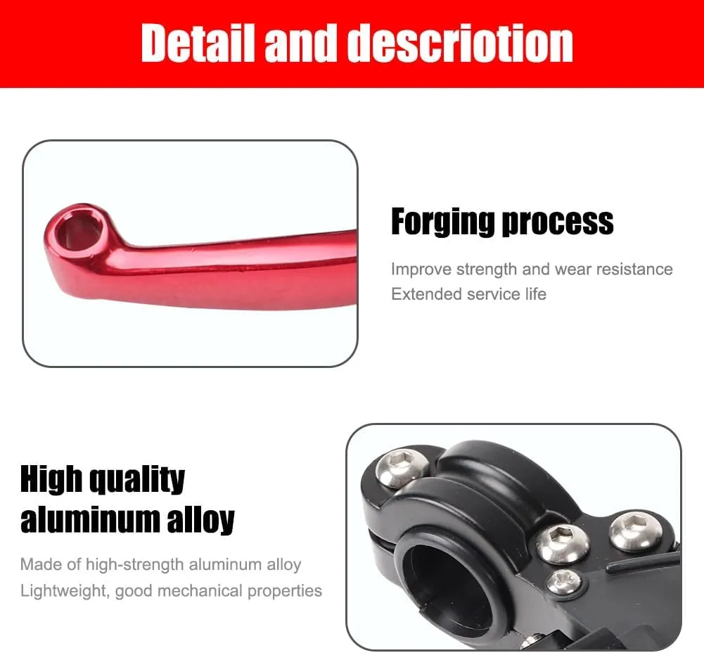 Brake & Clutch Folding Levers ASV for 7/8" 22mm Motorcycle Handlebars - Red Aluminum Alloy for KLX, SSR, TTR, CRF50-250cc Dirt & Motocross Bikes