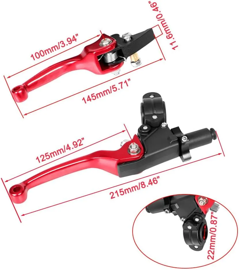 Brake & Clutch Folding Levers ASV for 7/8" 22mm Motorcycle Handlebars - Red Aluminum Alloy for KLX, SSR, TTR, CRF50-250cc Dirt & Motocross Bikes
