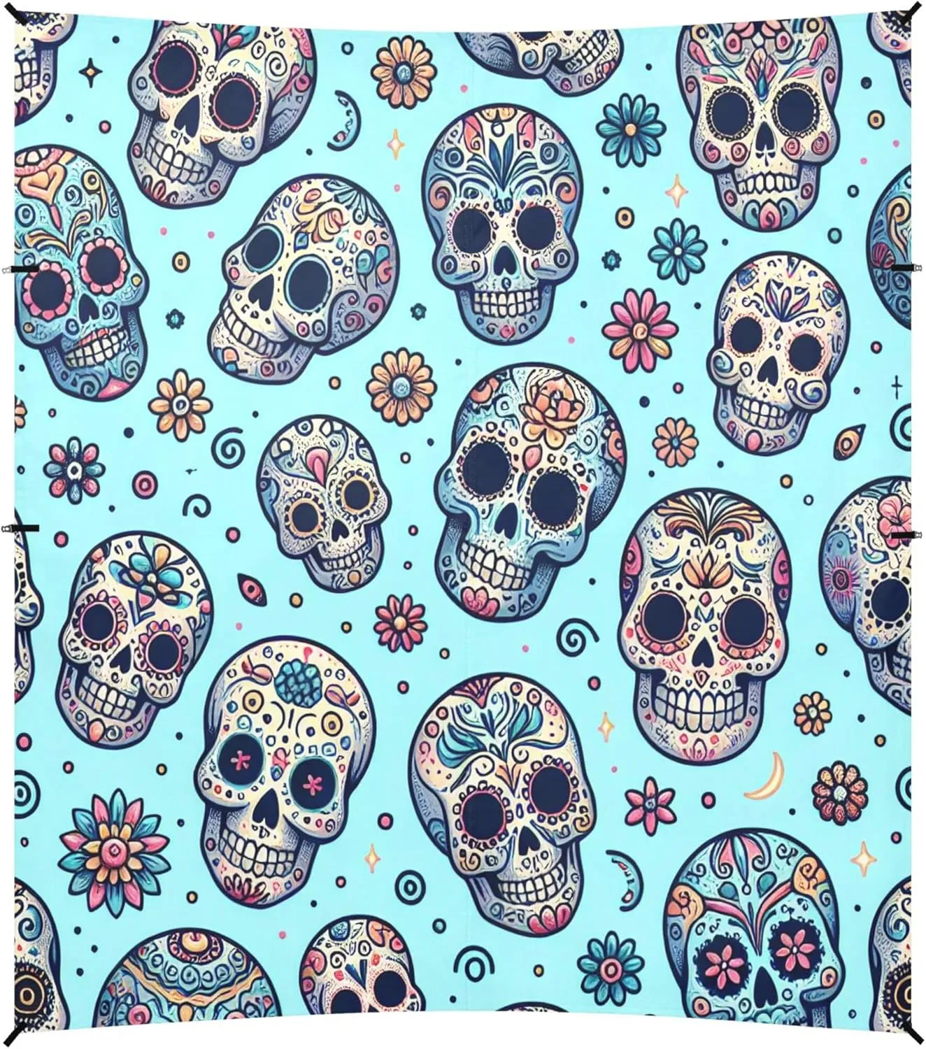 Burbuja Skulls on Blue Beach Canopy Windproof Beach Tent Sun Shade with 4 Sandbags & Sand Shovel, Portable Sun Shelter for Family Camping Picnic