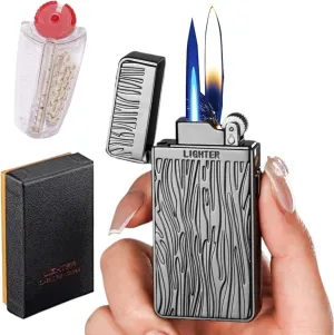 Butane Lighters with Gift Box with Flints Lighter Accessories, Torch Lighter & Traditional Lighter•Soft/Jet Flame Switchable ，Visible Gas Window 【Butane Not Included】(Black Ripple)