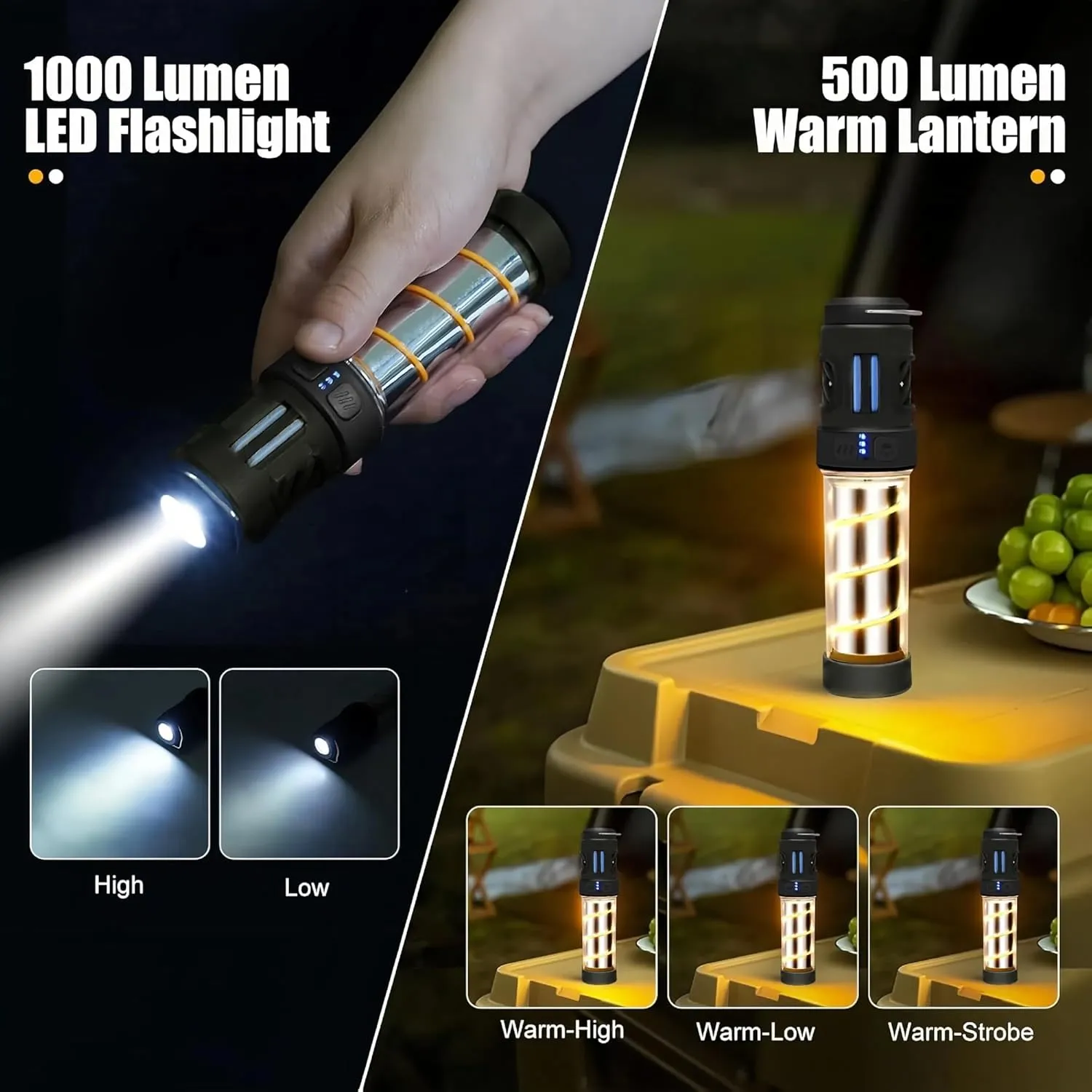 Buzz Defense Portable BuzzDefense Portable Integrated Camping Light IPX5 Waterproof Emergency Light with Tripod 3000mAh Powerful Battery Five Adjustable Levels for Outdoor Picnic (Black)