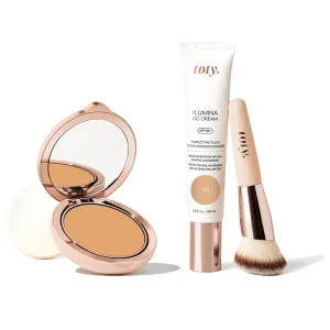 by Sofia Vergara - Ilumina CC Cream 100% Mineral Color Correcting Cream   Ilumina CC Creamy Compact Mineral Broad Spectrum Sunscreen   Angled Complexion & Foundation Blending Brush - 3N
