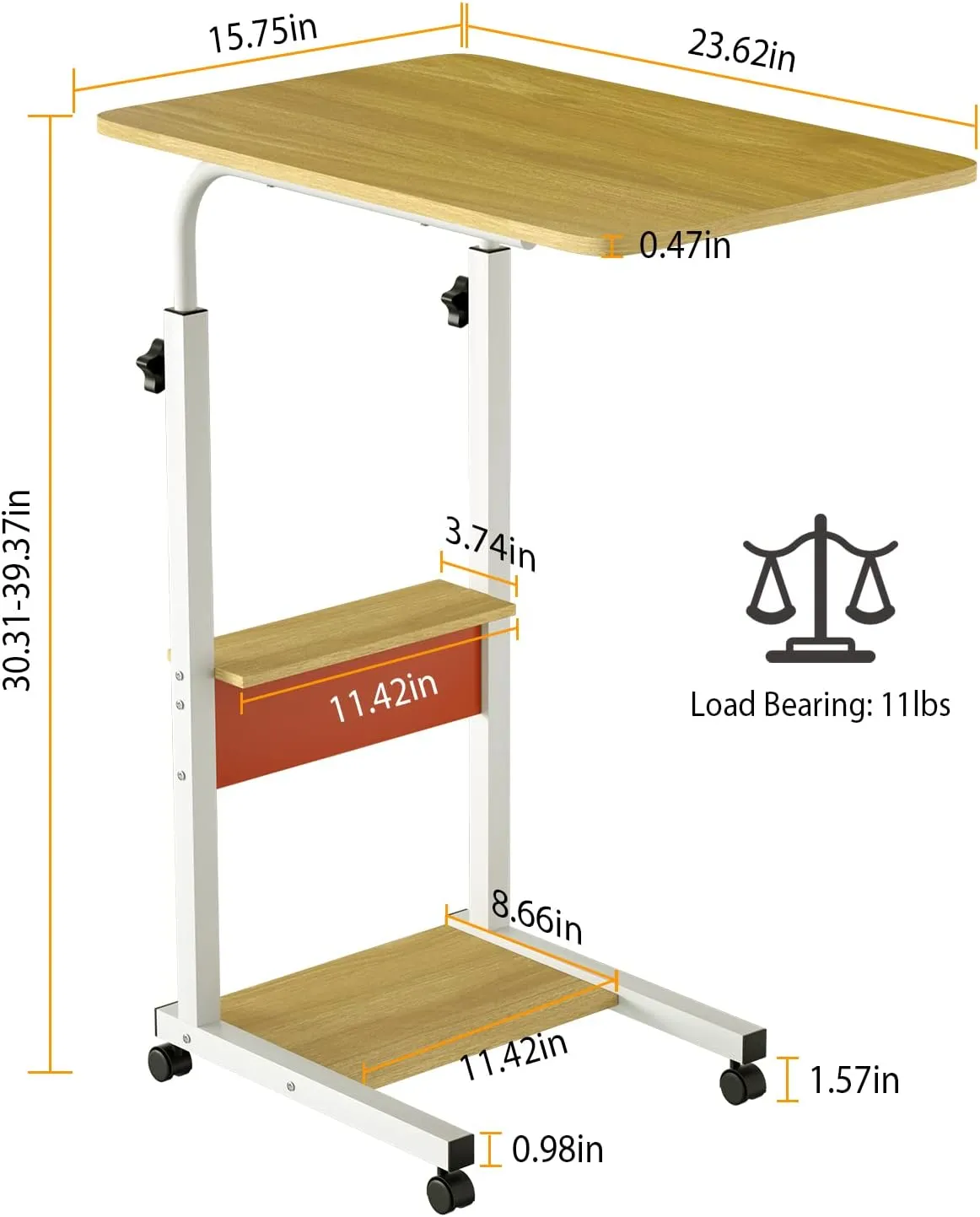 C Shaped Laptop Table with Wheels for Small Spaces, Adjustable Height Snack Side Tray Table for Couch Bed Sofa Living Room Bedroom Bedside (Beige)