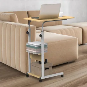C Shaped Laptop Table with Wheels for Small Spaces, Adjustable Height Snack Side Tray Table for Couch Bed Sofa Living Room Bedroom Bedside (Beige)