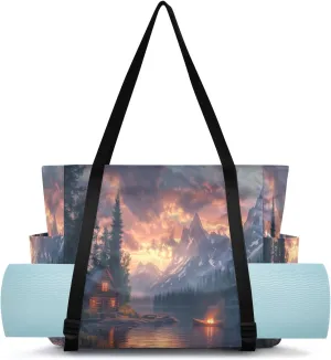 Cabin Fire Boat Orange Yoga Mat Bag Carrier with Wet Dry Storage Pockets Pilates Bag Large Gym Tote Carryall with Water Bottle Holder for Office Travel Women Men