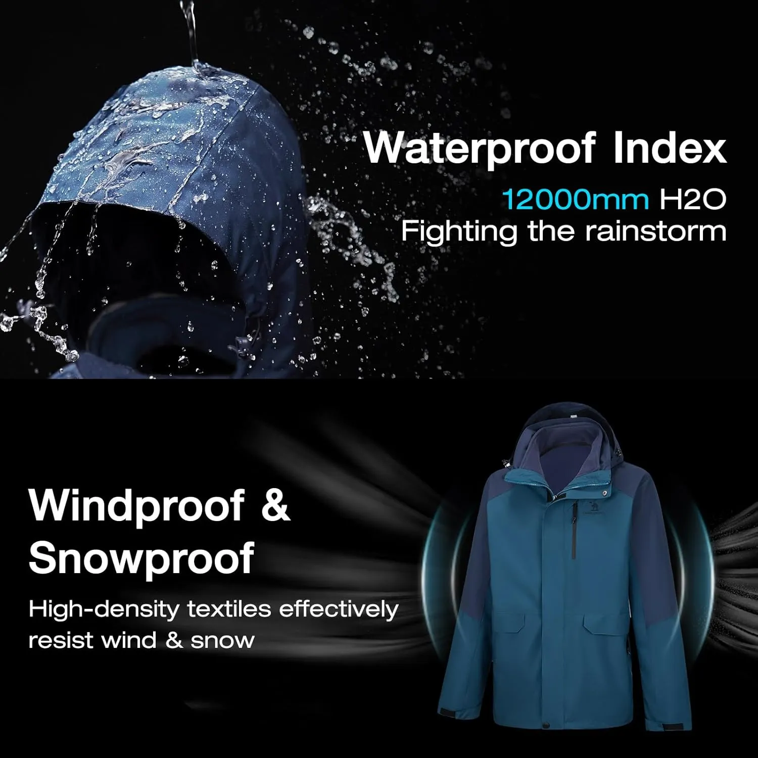 CAMEL CROWN Men’s Ski Jackets 3 in 1 Waterproof Winter Jackets Snow Jackets Windproof Hooded with Inner Fleece Coat