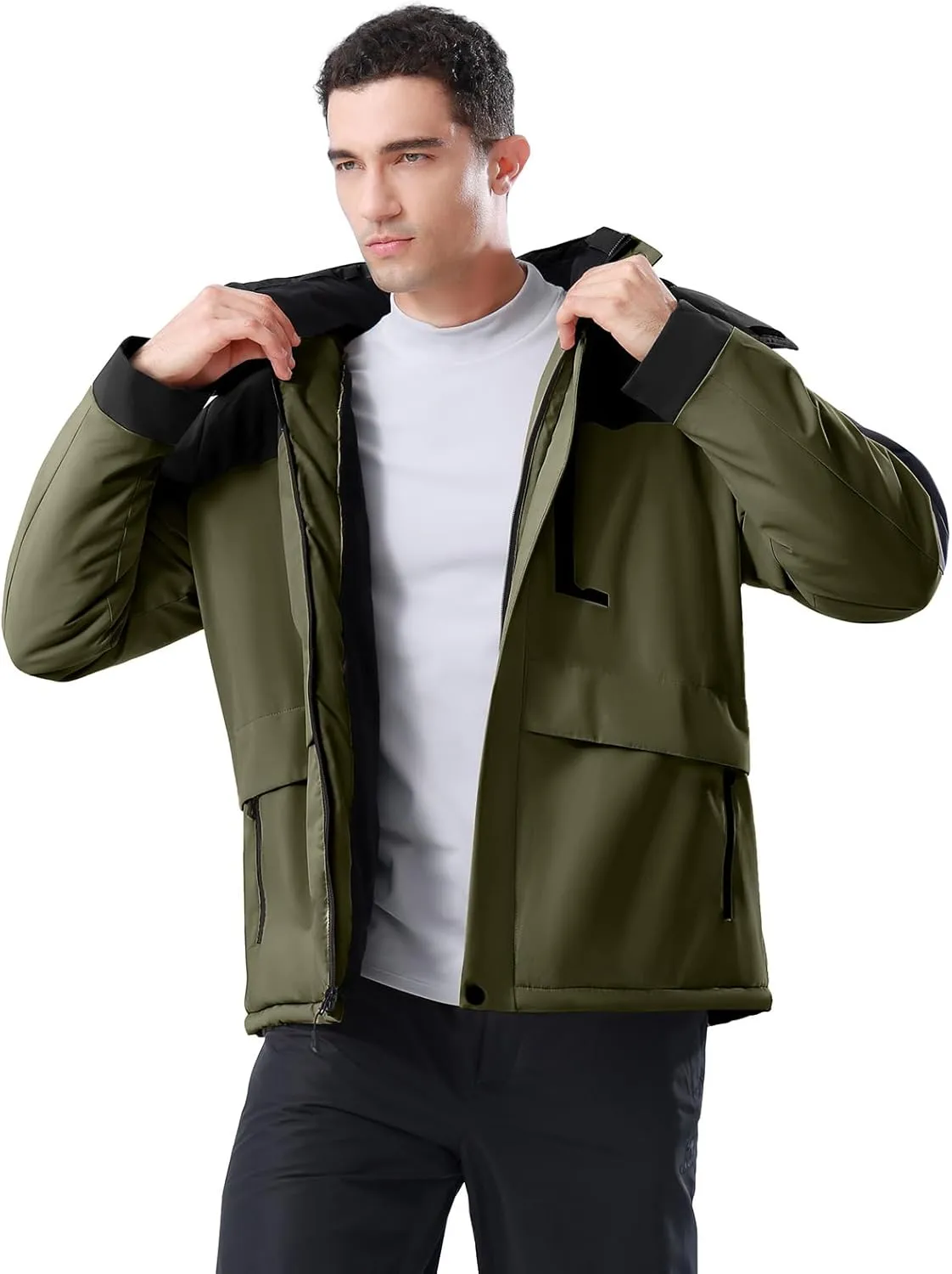 CAMEL CROWN Men's Winter Ski Jacket Mountain Snow Coats Waterproof Detachable Hood Windproof Fleece Rain Jackets