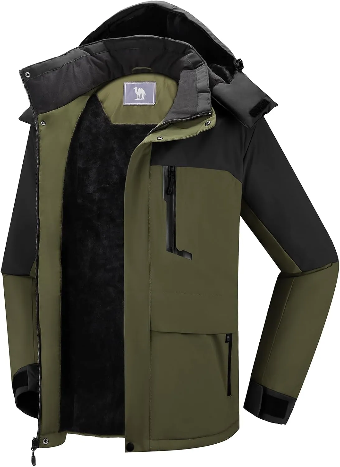CAMEL CROWN Men's Winter Ski Jacket Mountain Snow Coats Waterproof Detachable Hood Windproof Fleece Rain Jackets
