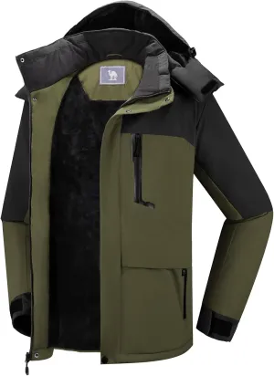 CAMEL CROWN Men's Winter Ski Jacket Mountain Snow Coats Waterproof Detachable Hood Windproof Fleece Rain Jackets