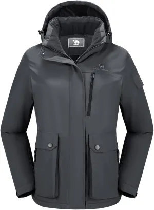 CAMEL CROWN Women's Waterproof Ski Jacket Warm Winter Snow Coat Hiking Windbreaker Hooded Outdoor Snowboarding Jacket