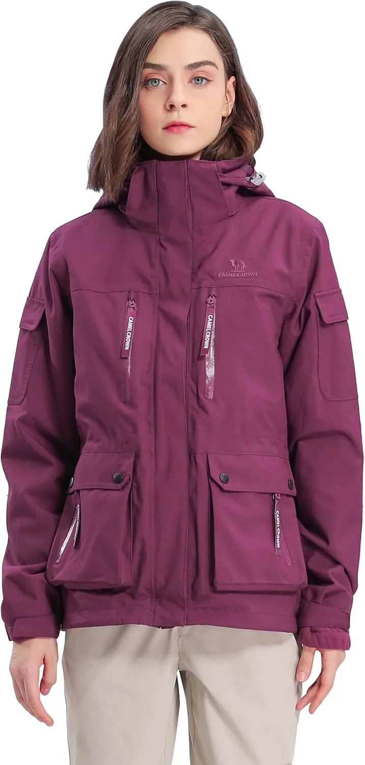 CAMEL CROWN Women's Waterproof Ski Jackets 3 in 1 Snow Jackets Hooded Fleece Winter Coats Windbreaker Snowboard Jackets