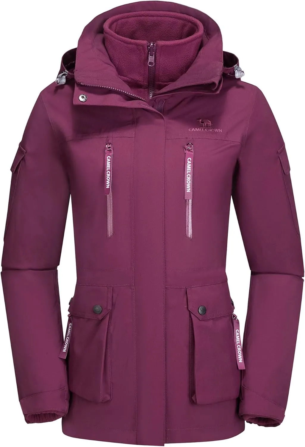 CAMEL CROWN Women's Waterproof Ski Jackets 3 in 1 Snow Jackets Hooded Fleece Winter Coats Windbreaker Snowboard Jackets
