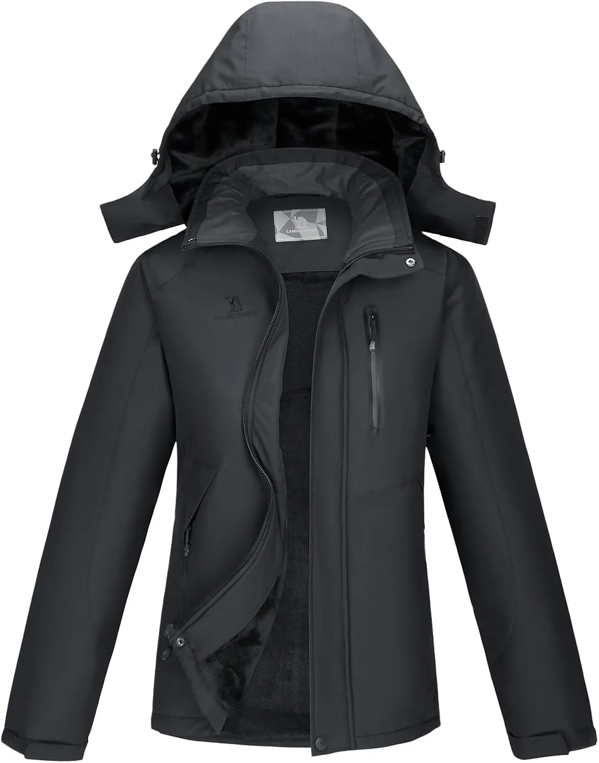CAMEL CROWN Women's Winter Coats Hooded Ski Jacket Warm Fleece Waterproof Snowboard Jacket Windproof Windbreaker