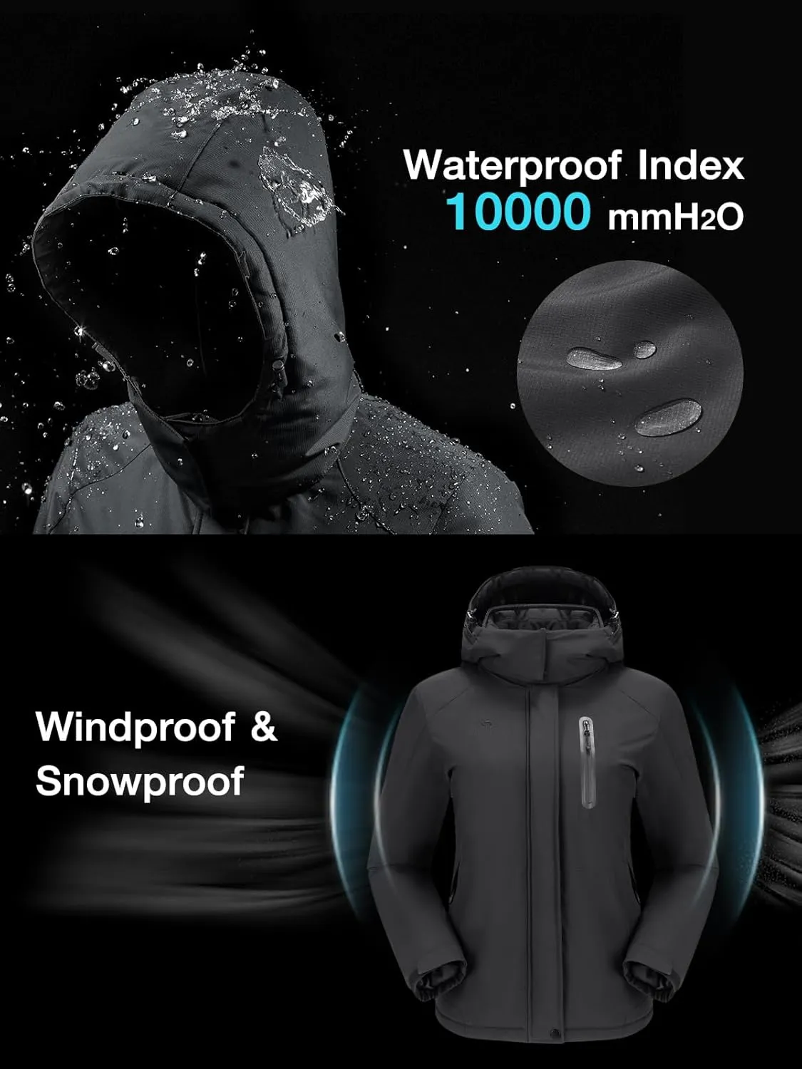 CAMEL CROWN Women's Winter Coats Hooded Ski Jacket Warm Fleece Waterproof Snowboard Jacket Windproof Windbreaker
