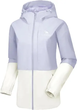 CAMEL Women's Waterproof Rain Jacket Lightweight Raincoat Hooded Softshell Windbreaker for Hiking Travel Outdoor