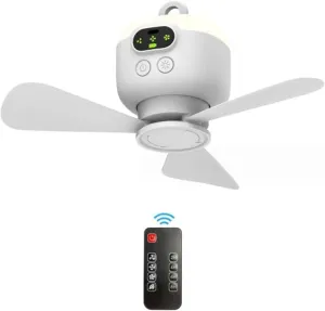 Camping Fan, 8000mAh Ceiling Fan with Remote Control, USB Rechargeable Tent Fan with Detachable Fan-Blades, Camping Fan with 4 Speeds, Ceiling Fan for Bedroom, Camping Outdoor Hanging (White)