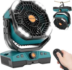 Camping Fan Portable 20000mAh Oscillating Battery Powered Fan Rechargeable Camping essentials Tent Light Hook 270° Pivot Battery Operated USB Desk X68 Cyan