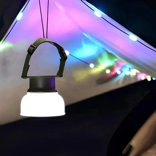 Camping Lantern Solar String Lights Multifunctional Rechargeable Outdoor Tent Camping Light 16.4FT IP65 Waterproof Camping Gear with Rechargeable Emergency for Christmas, Home and Party Decorations