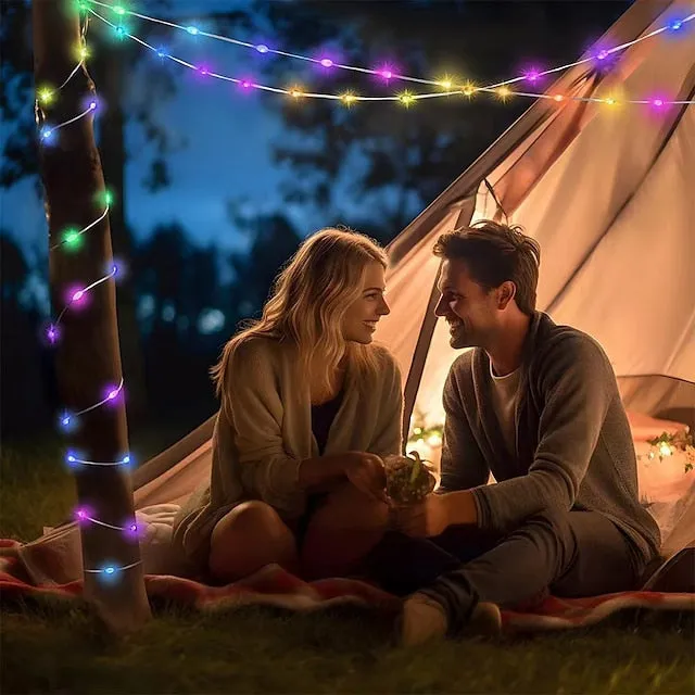 Camping Lantern Solar String Lights Multifunctional Rechargeable Outdoor Tent Camping Light 16.4FT IP65 Waterproof Camping Gear with Rechargeable Emergency for Christmas, Home and Party Decorations