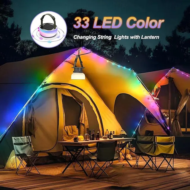 Camping Lantern Solar String Lights Multifunctional Rechargeable Outdoor Tent Camping Light 16.4FT IP65 Waterproof Camping Gear with Rechargeable Emergency for Christmas, Home and Party Decorations