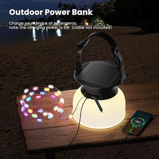 Camping Lantern Solar String Lights Multifunctional Rechargeable Outdoor Tent Camping Light 16.4FT IP65 Waterproof Camping Gear with Rechargeable Emergency for Christmas, Home and Party Decorations