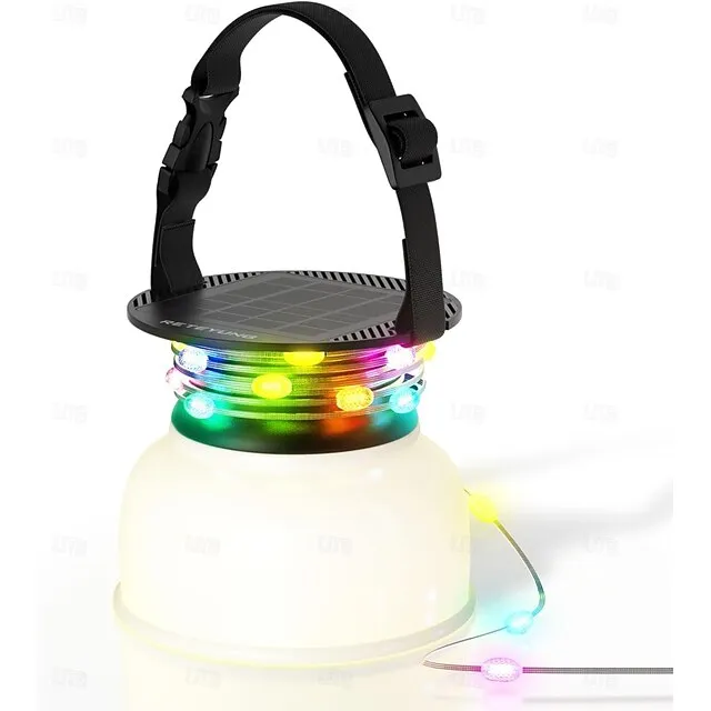 Camping Lantern Solar String Lights Multifunctional Rechargeable Outdoor Tent Camping Light 16.4FT IP65 Waterproof Camping Gear with Rechargeable Emergency for Christmas, Home and Party Decorations